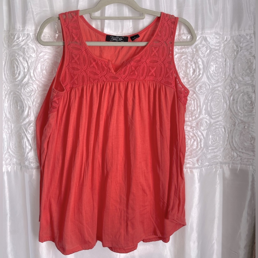 NWOT Coral Orange lace design flowy tank